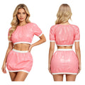Women's Ruffled Vinyl-Look Crop Top & Bloomers Set