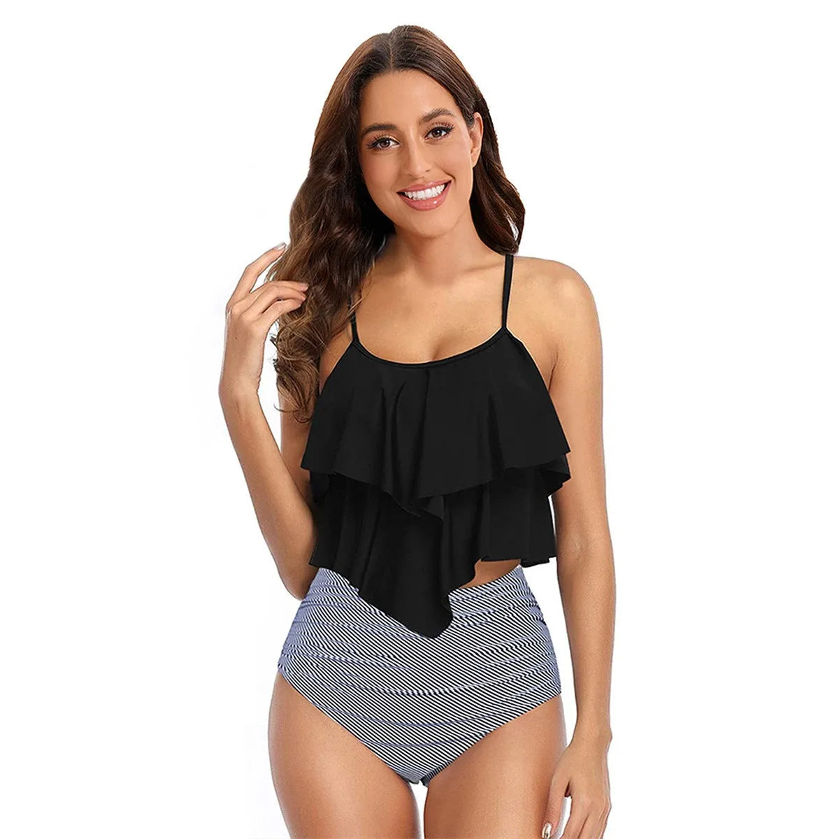 Women's Ruffle-Top High-Waist Printed Bikini Set
