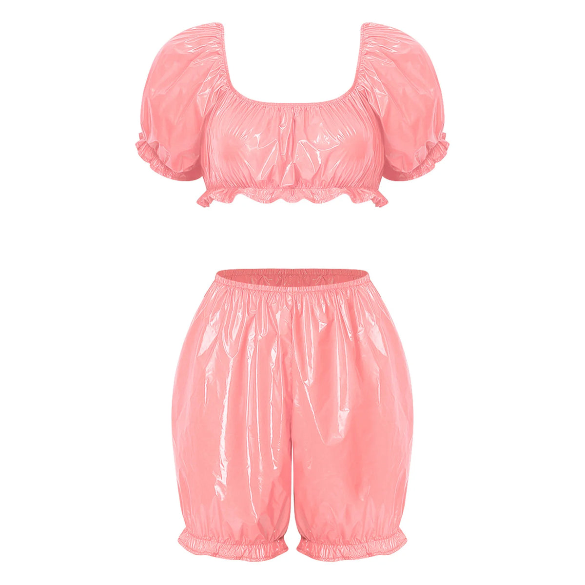 Women's Ruffled Vinyl-Look Crop Top & Bloomers Set