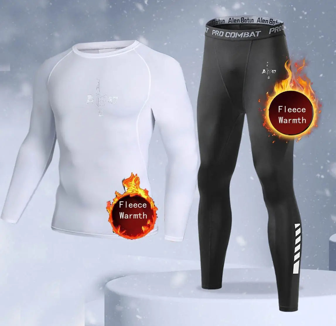 New 2-pieces Winter Warm Men Underwear Set Fleece Thermal Undershirts Long Johns Compression Tights Fitness Sports Tracksuit Set