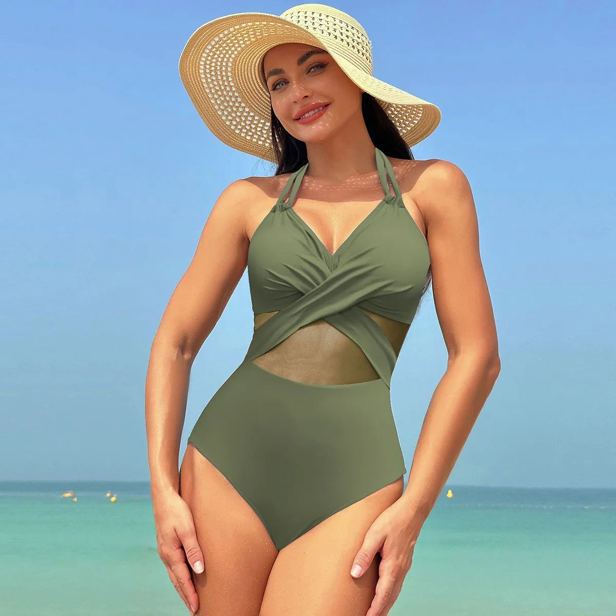 Women's Solid-Colour Mesh Swimwear
