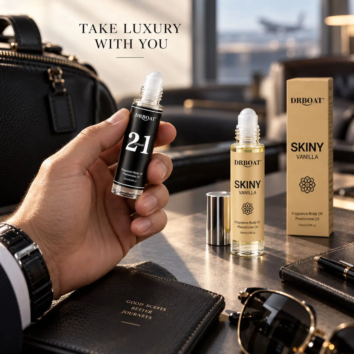 Men Roll On Perfume Oil, Caramel Amber Vanilla & Soft Sandalwood Vanilla, Long Lasting Alcohol-Free Fragrance