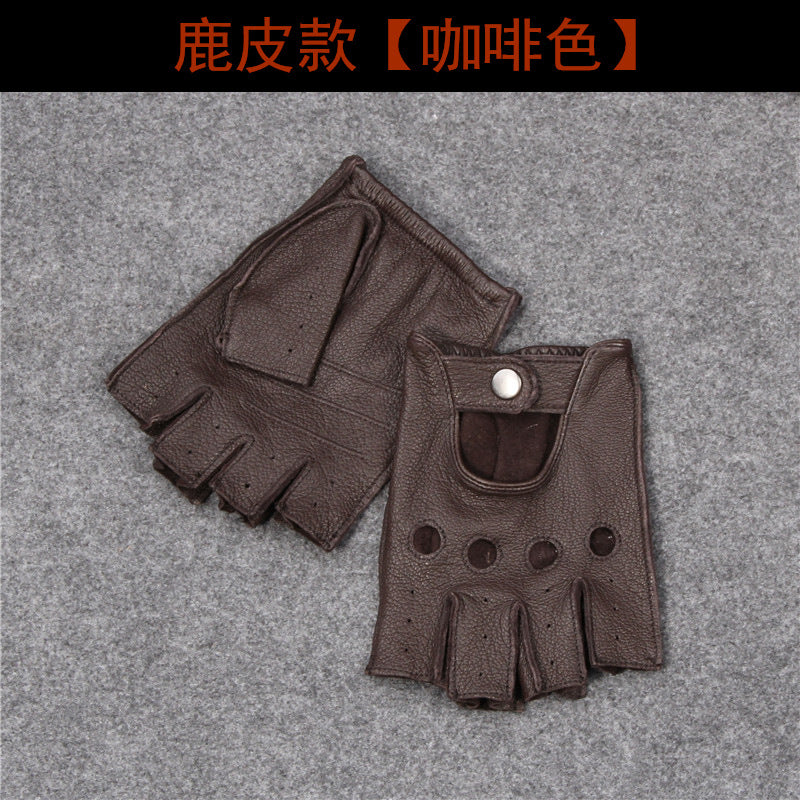 Deerskin Half-Finger Gloves Men's and Women's Sports Fitness Driving Motorcycle Retro Men's Finger-Finger Goatskin Gloves