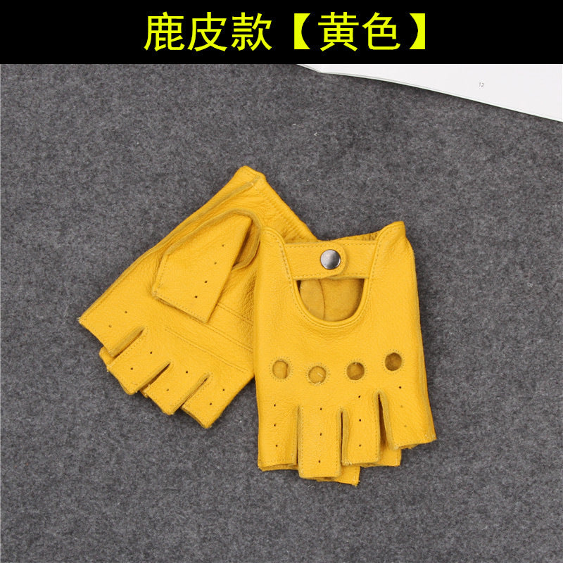 Deerskin Half-Finger Gloves Men's and Women's Sports Fitness Driving Motorcycle Retro Men's Finger-Finger Goatskin Gloves