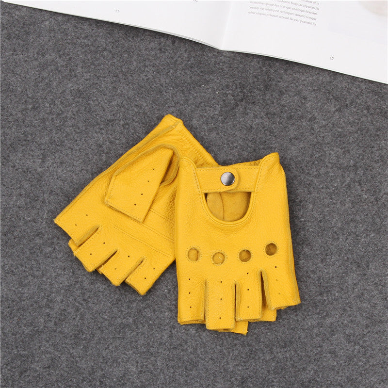 Deerskin Half-Finger Gloves Men's and Women's Sports Fitness Driving Motorcycle Retro Men's Finger-Finger Goatskin Gloves