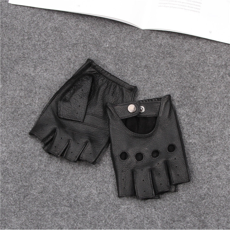 Deerskin Half-Finger Gloves Men's and Women's Sports Fitness Driving Motorcycle Retro Men's Finger-Finger Goatskin Gloves
