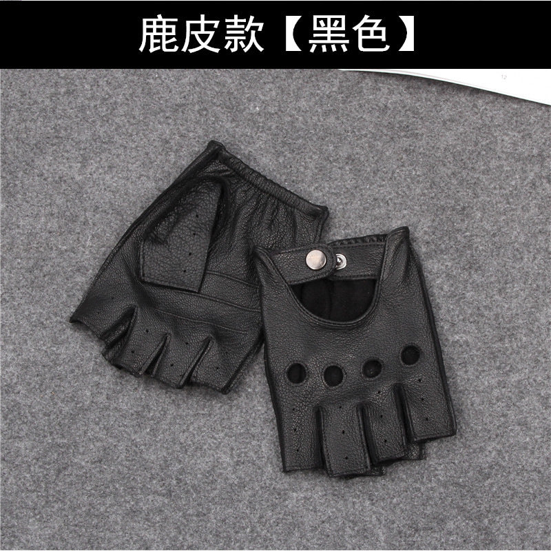 Deerskin Half-Finger Gloves Men's and Women's Sports Fitness Driving Motorcycle Retro Men's Finger-Finger Goatskin Gloves