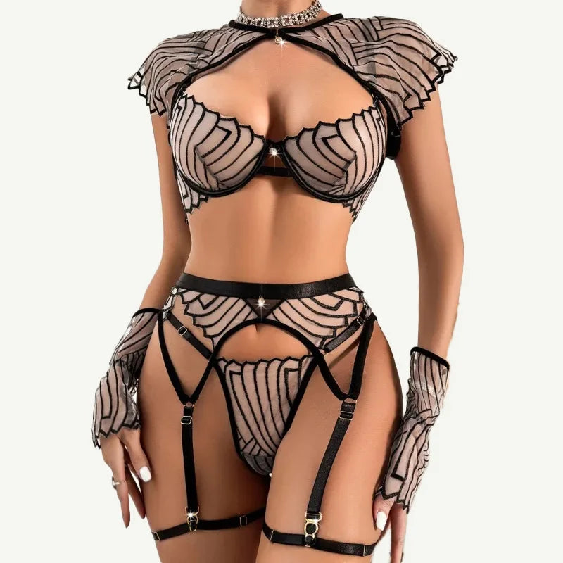 Women's Black Embroidered Set