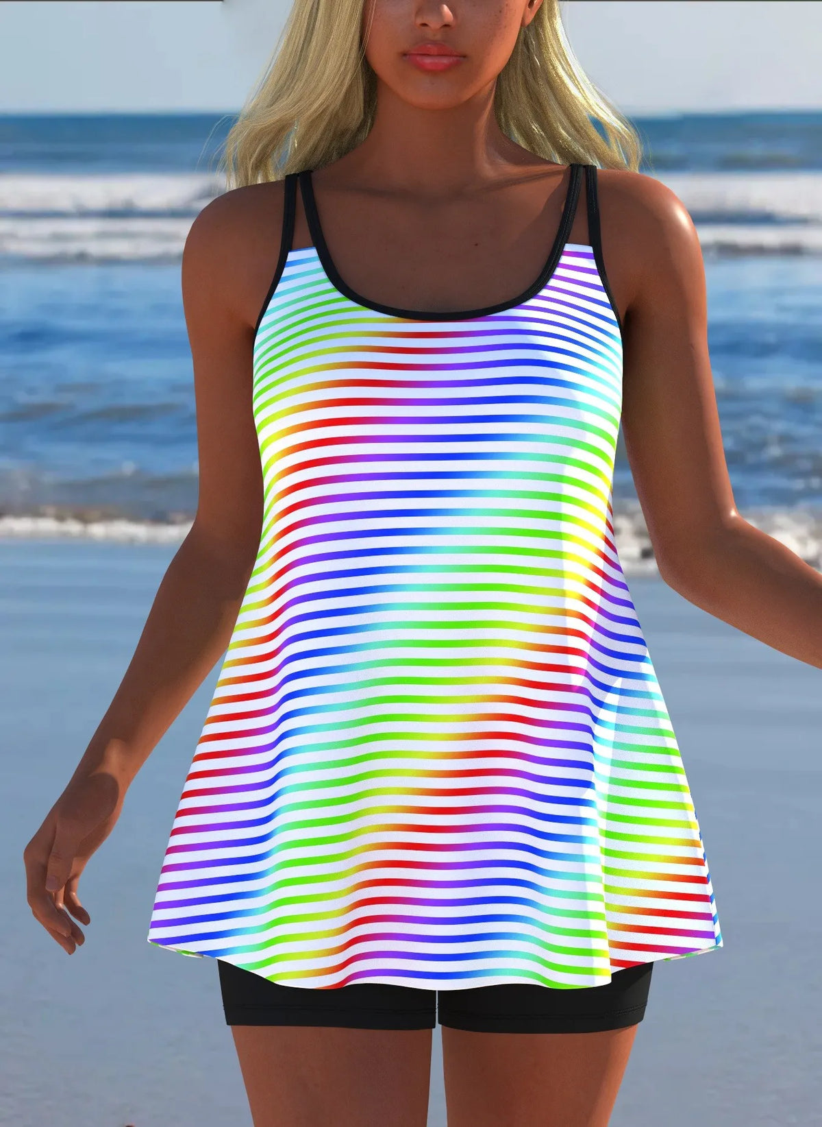Women's Black & White Print Tankini
