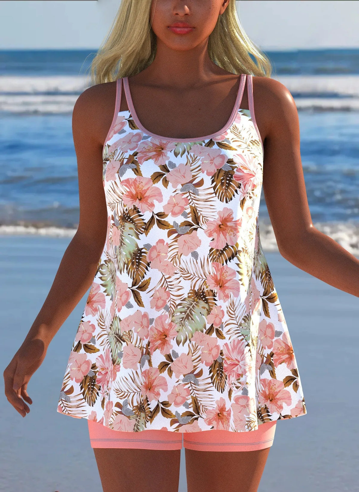 Women's Black & White Print Tankini