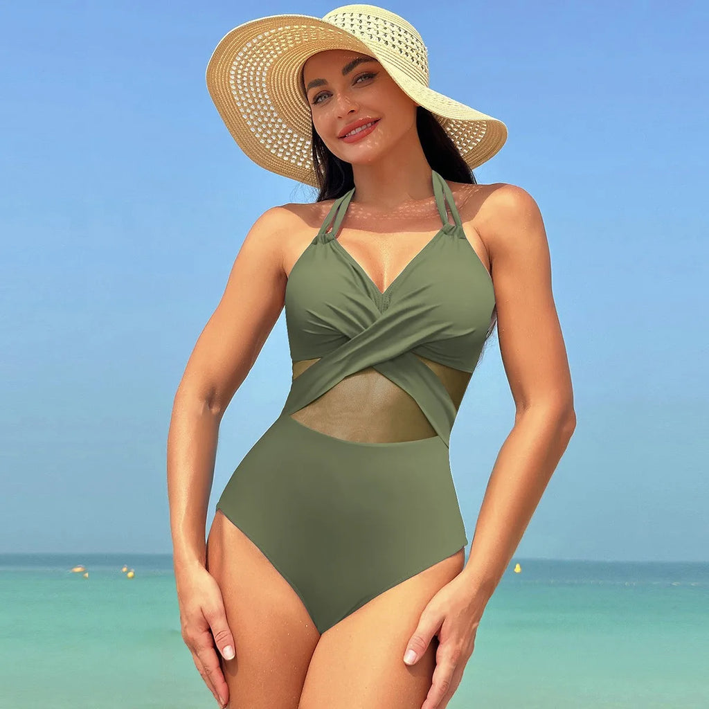 Women's Solid-Colour Mesh Swimwear