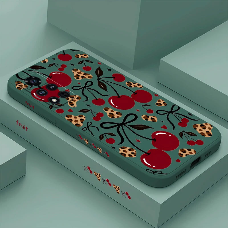 Red Cherry Leopard Print Phone Case For Honor 600 Pro 400 70 Lite 500 200 90 Smart 50 SE 20 9C 9X Pro Soft Shockproof Cases Etui