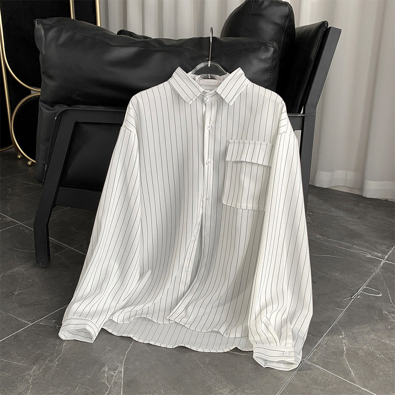 Autumn and Winter Striped Shirt Men's Harajuku Fashion Brand Casual Long Sleeve Shirt Korean Style Loose ins Shirt Jacket