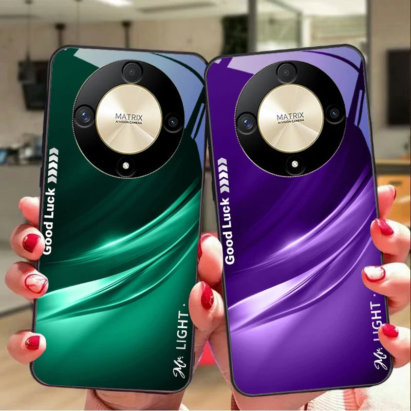 Gradient soft green For Honor 50 70 30 90 200 X5 X5b Plus X6 X8 4G 9 X9c Smart 30 Max  Magic 4 5 Pro 7 Lite glass phone case