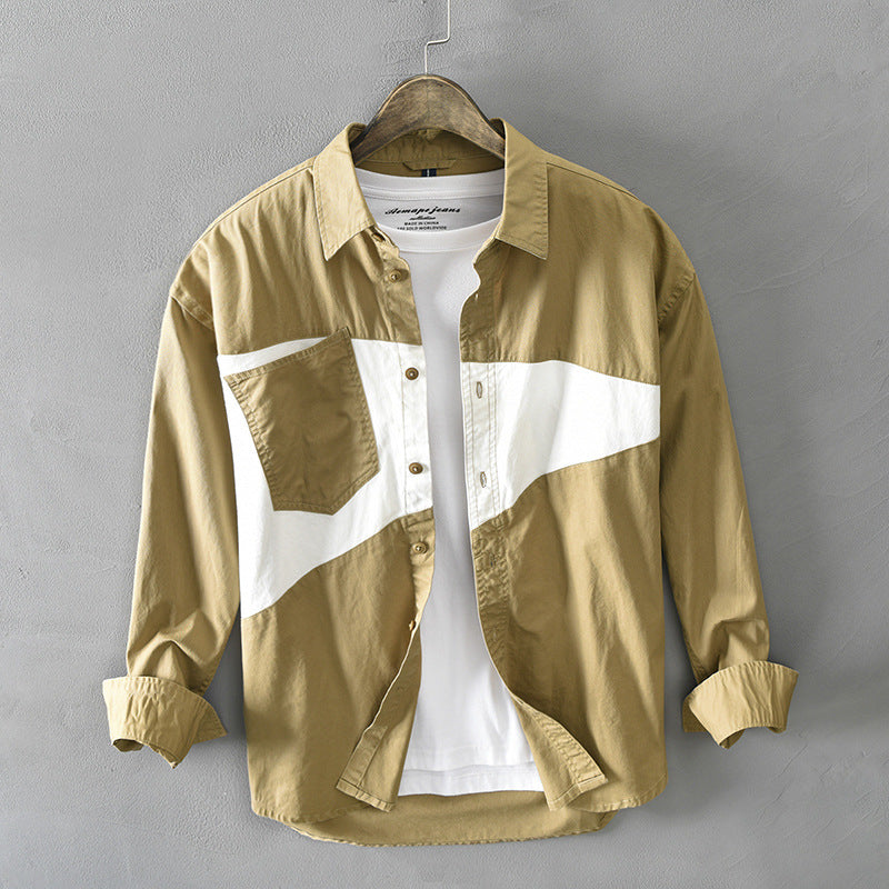 Z119 Autumn and Winter New Men's Personalized Patchwork Casual Cotton Shirt Jacket Dropshipping