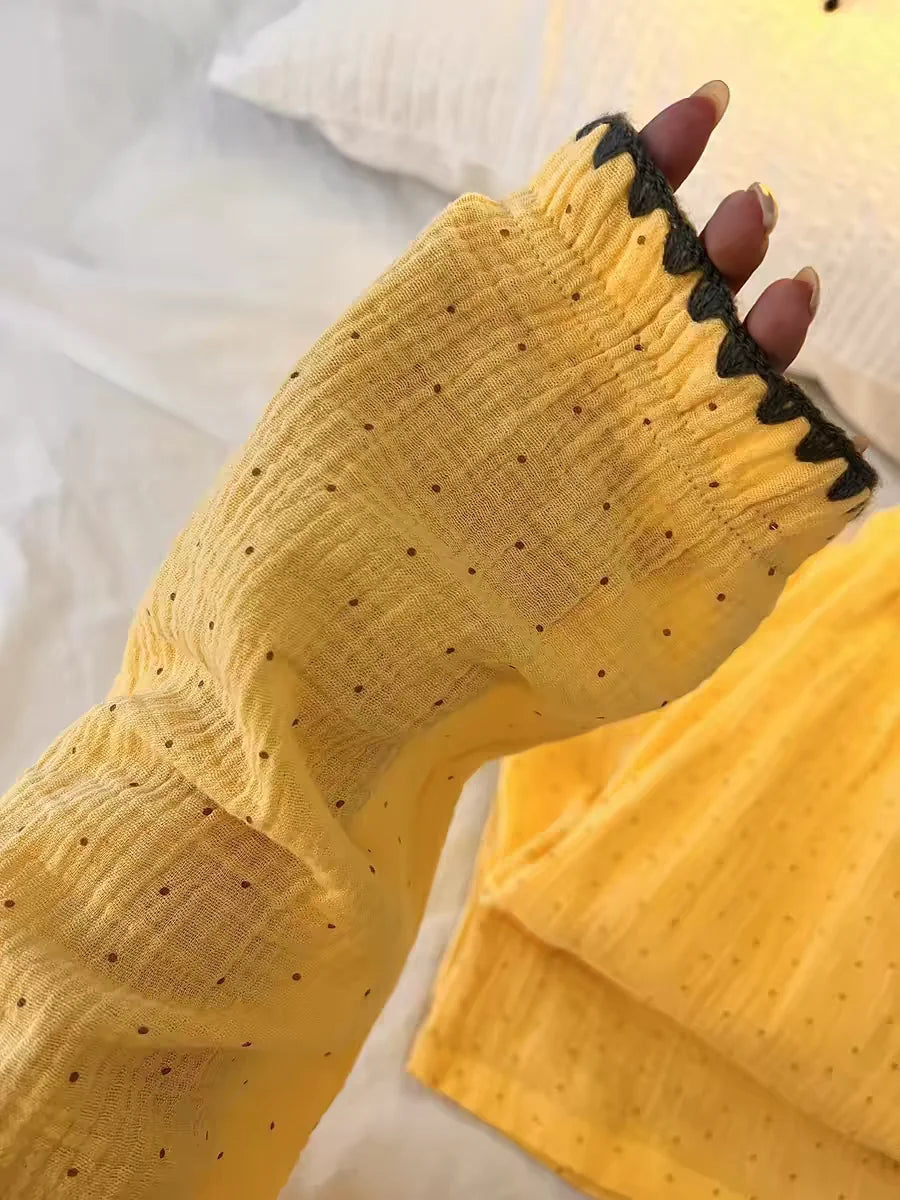 Women's Yellow Polka-Dot Cotton Pyjama Set