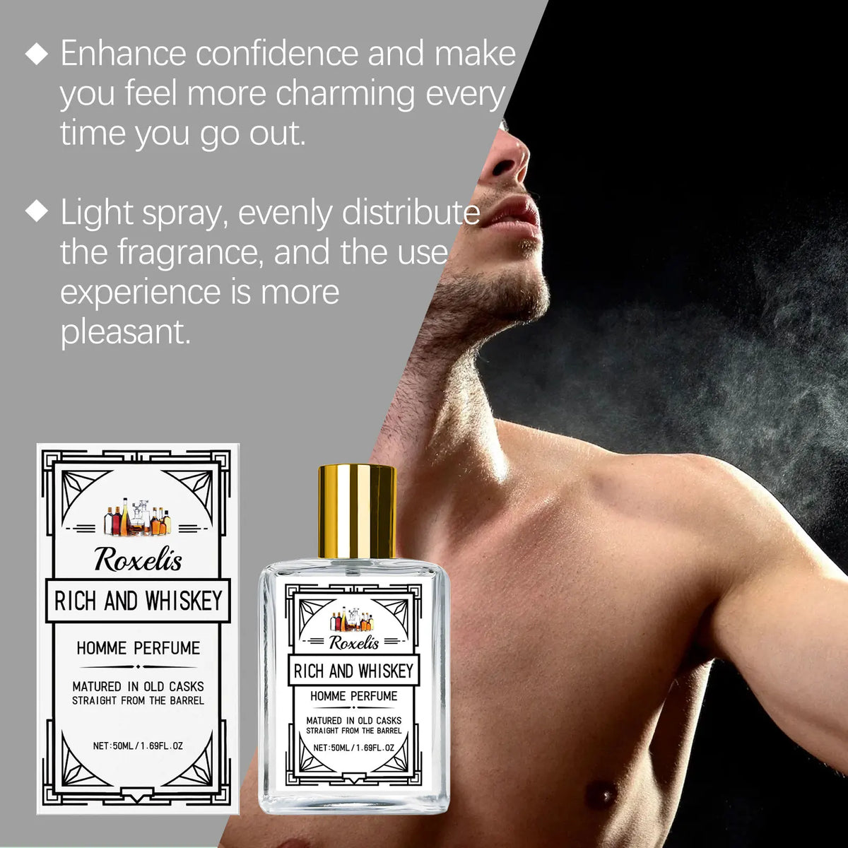 Roxelis 50ml Charm Whisky Men's Perfume Gulong Fragrance Elegant Fresh Charm Fragrance for Men Perfume