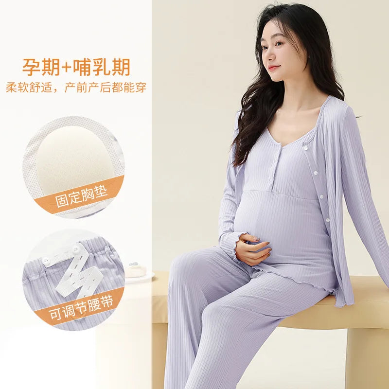 Women's Three-Piece Modal Nursing Pyjama & Robe Set
