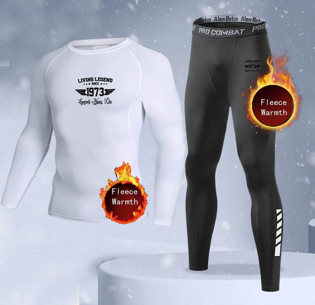 New 2-pieces Winter Warm Men Underwear Set Fleece Thermal Undershirts Long Johns Compression Tights Fitness Sports Tracksuit Set