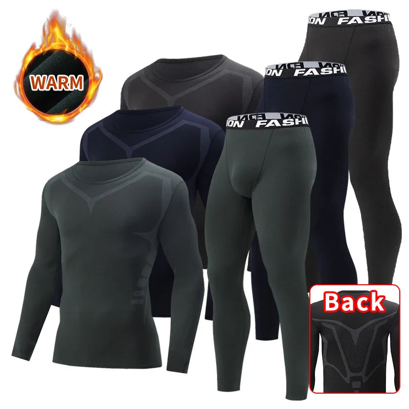 Men Autumn Winter Fashion Printed Thermal Underwear Set Simple Sport Style Warm Base Layer Long Johns Elastic Skin-friendly Top