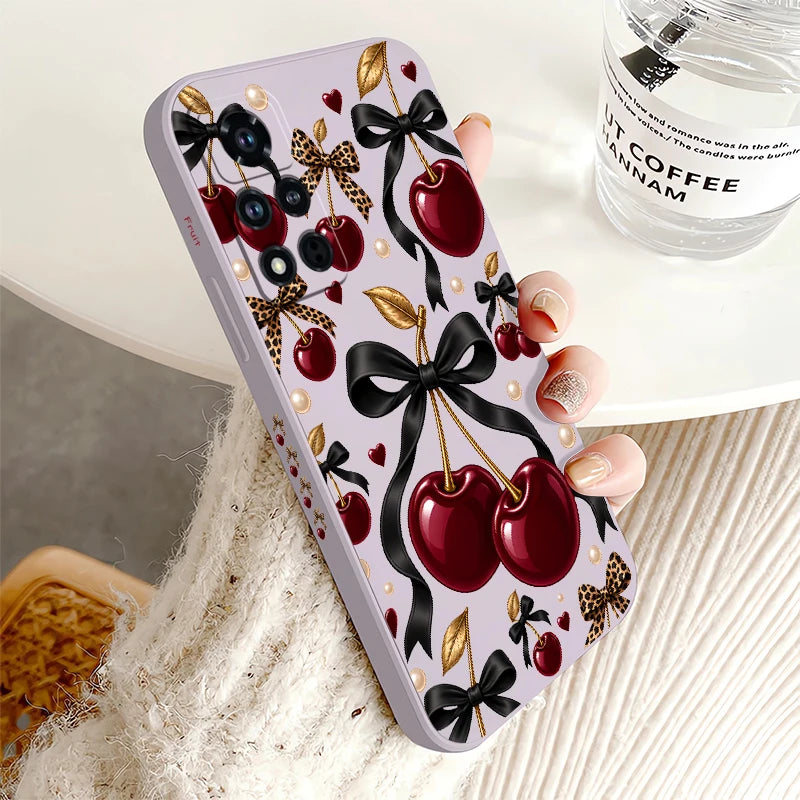 Red Cherry Leopard Print Phone Case For Honor 600 Pro 400 70 Lite 500 200 90 Smart 50 SE 20 9C 9X Pro Soft Shockproof Cases Etui