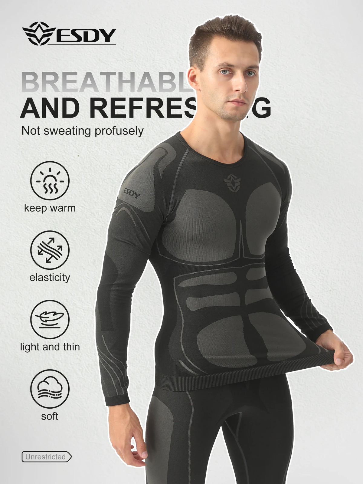 Esdy Men's Thermal Underwear Set Seamless and Traceless Self-Heating Thermal Locking Thickened Underwear Yoga Hiking Skiing Sports Base Layer Set
