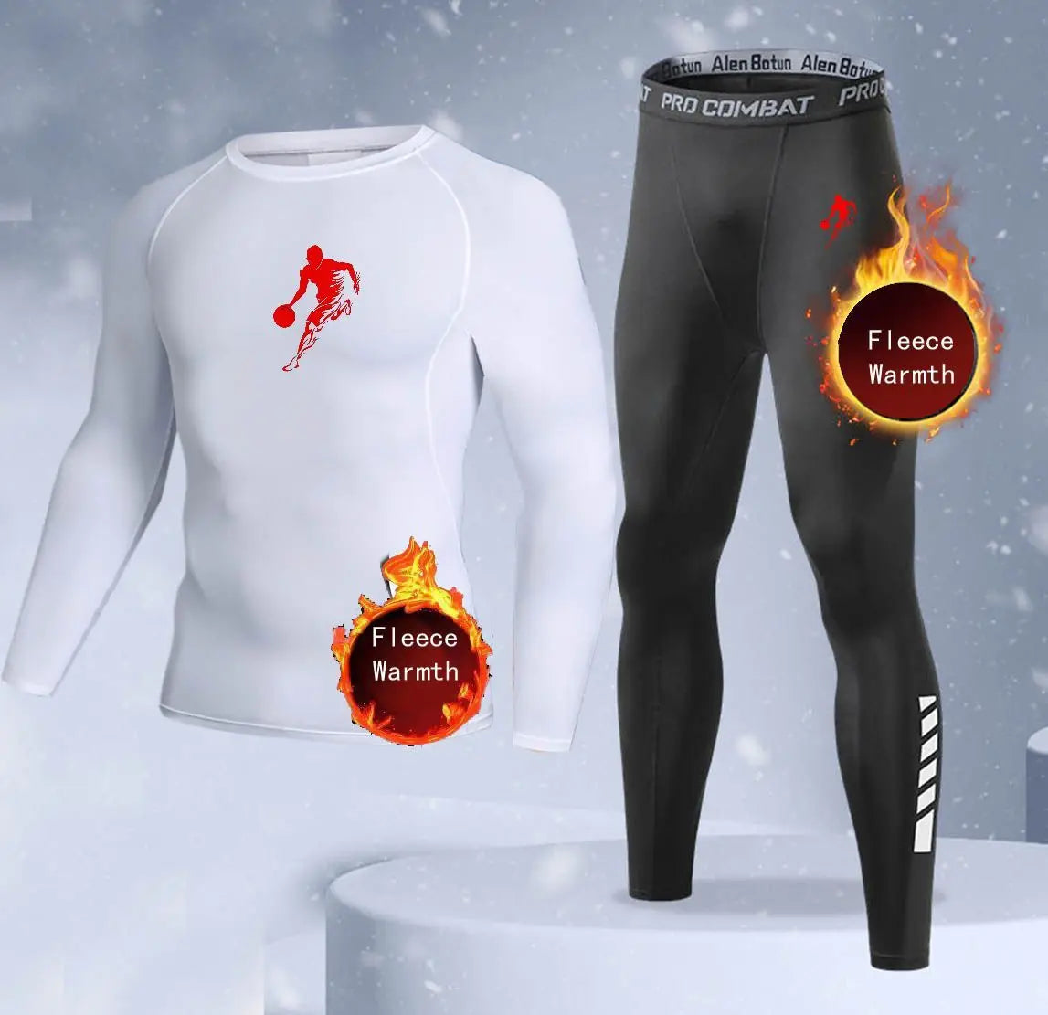 New 2-pieces Winter Warm Men Underwear Set Fleece Thermal Undershirts Long Johns Compression Tights Fitness Sports Tracksuit Set