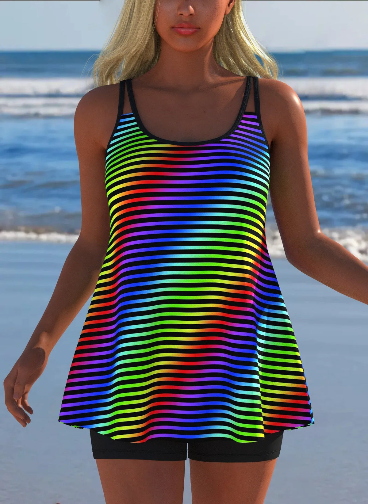 Women's Black & White Print Tankini
