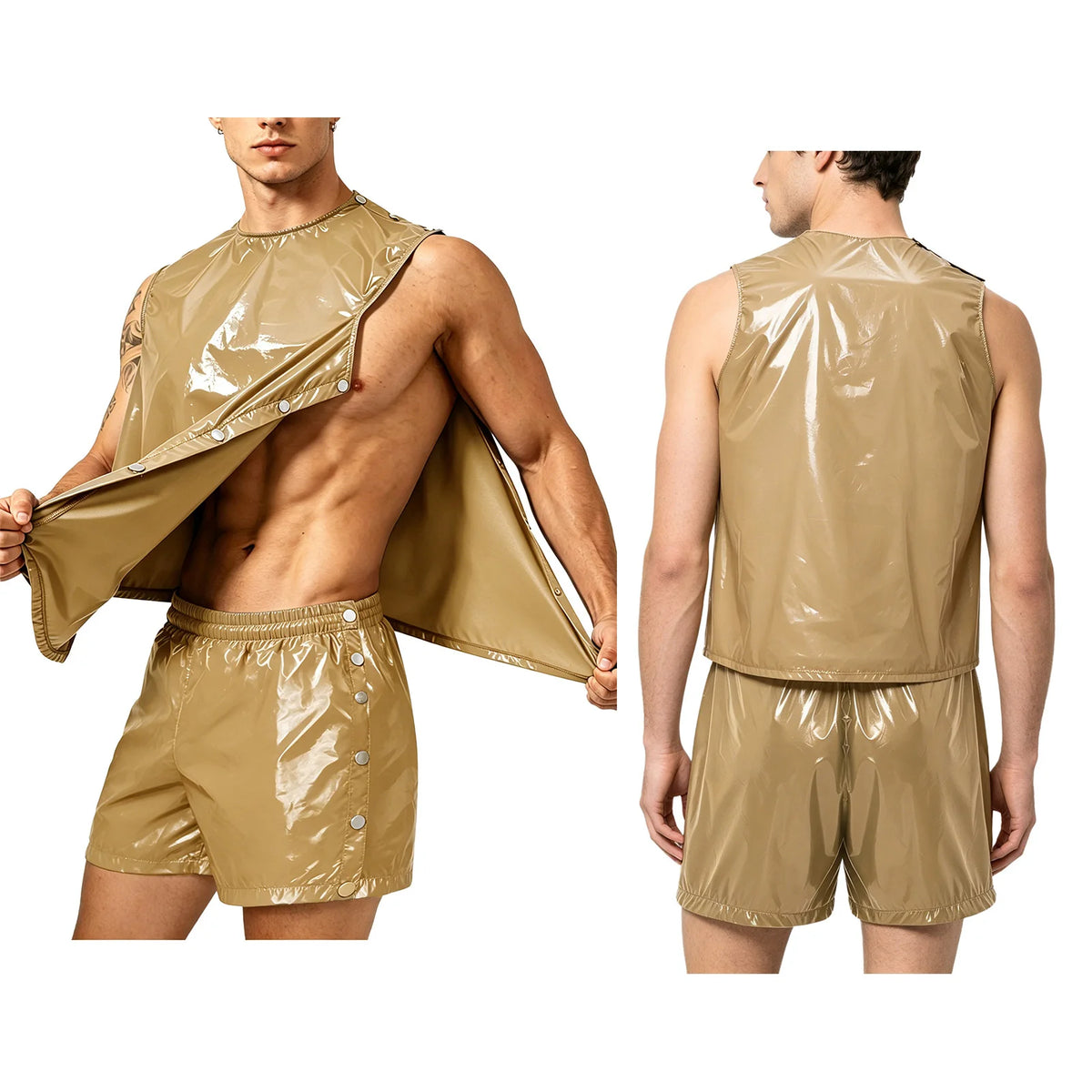 Men's Waterproof Tracksuit Sweat Outfit Sleeveless Buttons Tank Tops And Boxer Shorts Gym Workout Fitness Sportswear Swimwear