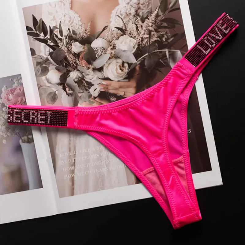 Women's Rhinestone Letter Low-Waist Thong