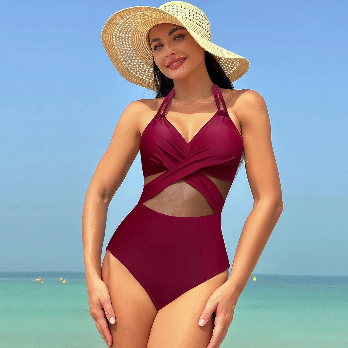 Women's Solid-Colour Mesh Swimwear