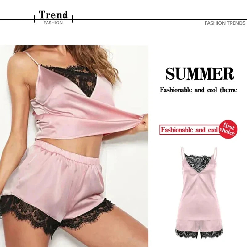 Women's Lace Camisole & Shorts Pyjama Set