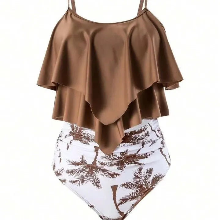 Women's Ruffle-Top High-Waist Printed Bikini Set