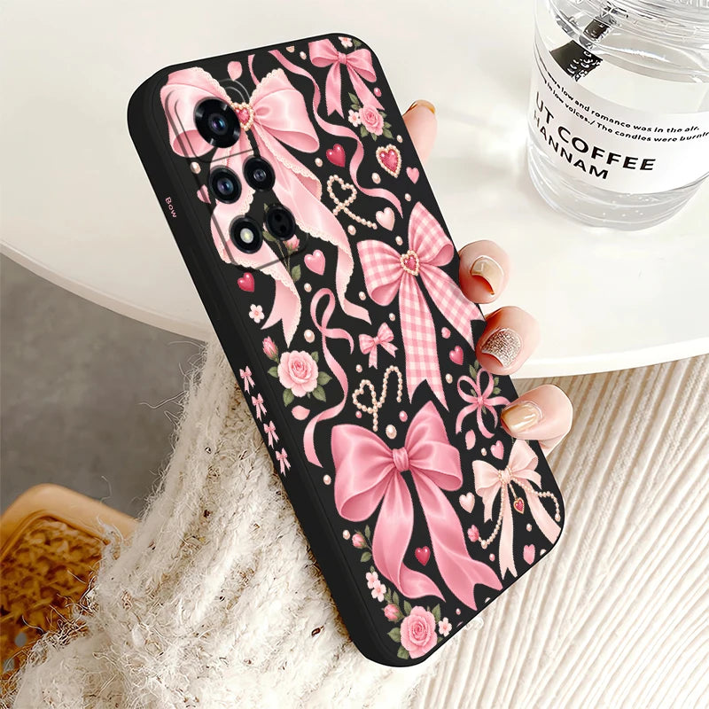 Bow Knots Flower Phone Case For Honor 600 Pro 400 70 Lite 500 200 90 Smart 50 SE 20 9C 9X Pro Shockproof Silicon Soft Cases Etui