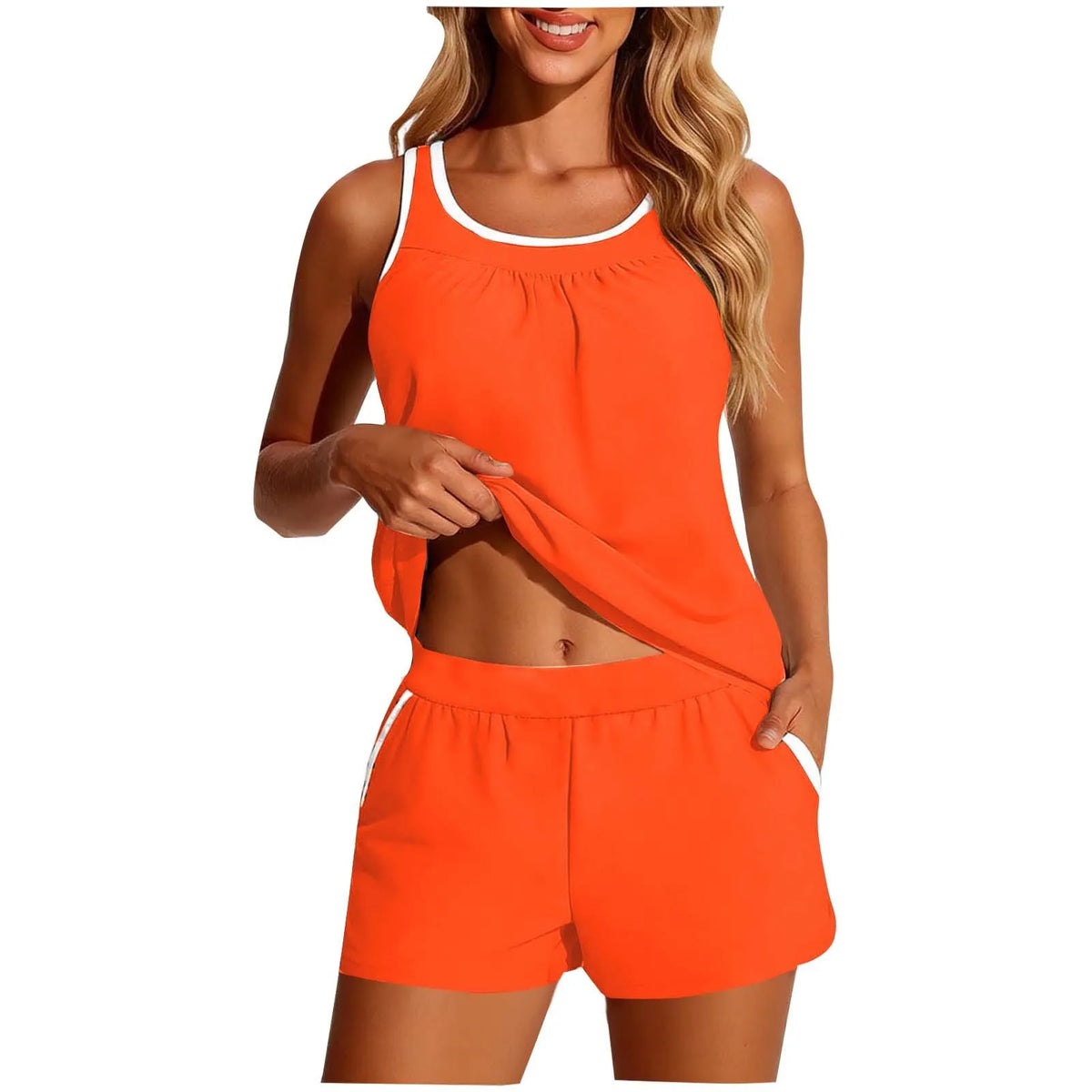 Women's White-Trim Two-Piece Tankini Set