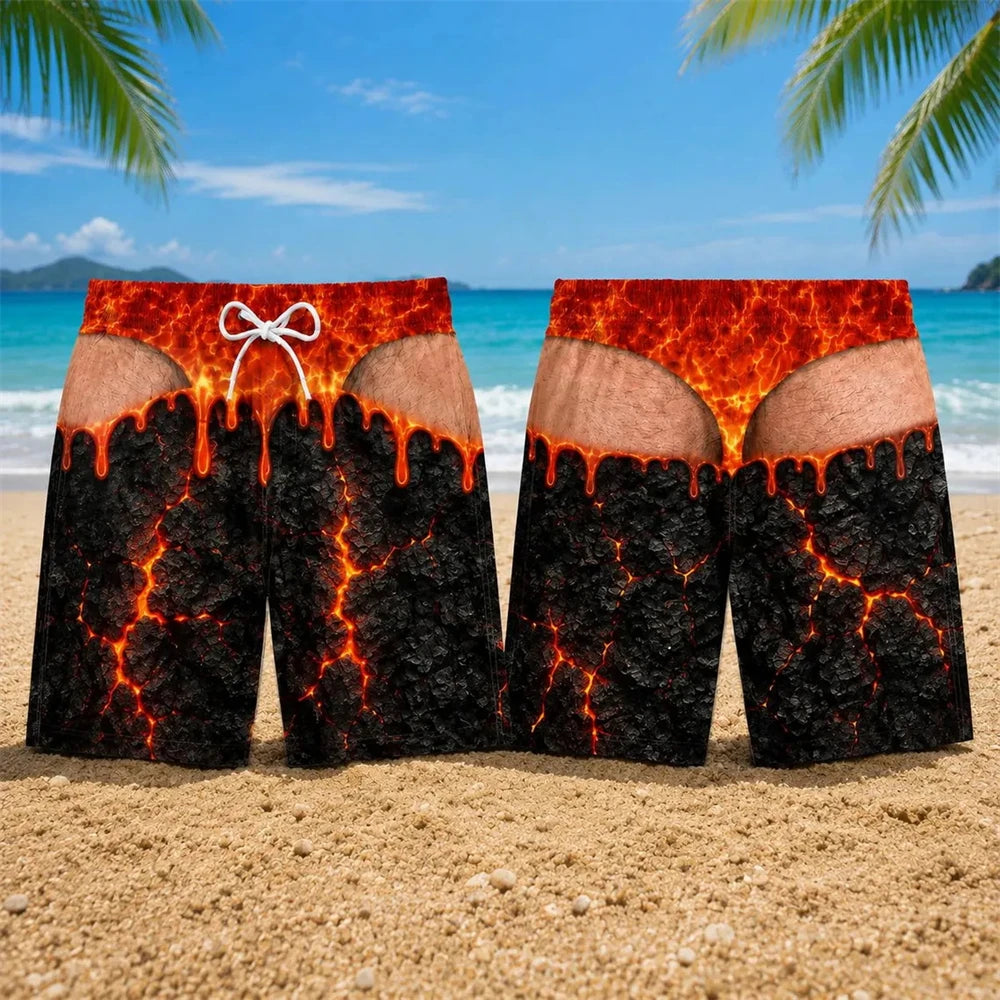 Spider Web Prank Swim Trunks For Men Scary Spider 3D Illusion Fake Underwear Print Board Shorts Novelty For Beach Holiday Party
