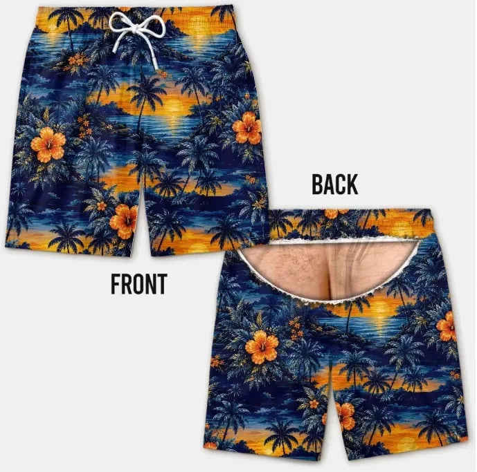 Summer Funny Body Print Hawaiian Beach Short Personalized Vacation Travel Gifts for Men Swim Trunks Fake Underwear Beach Shorts