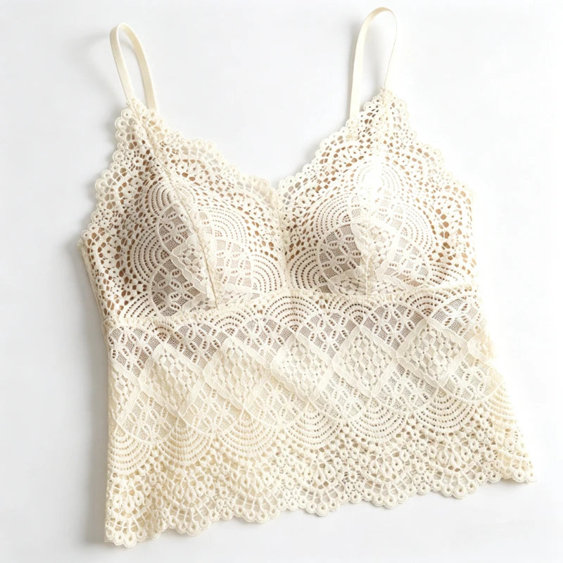 Women's Lace Cami Top with Built-In Pads