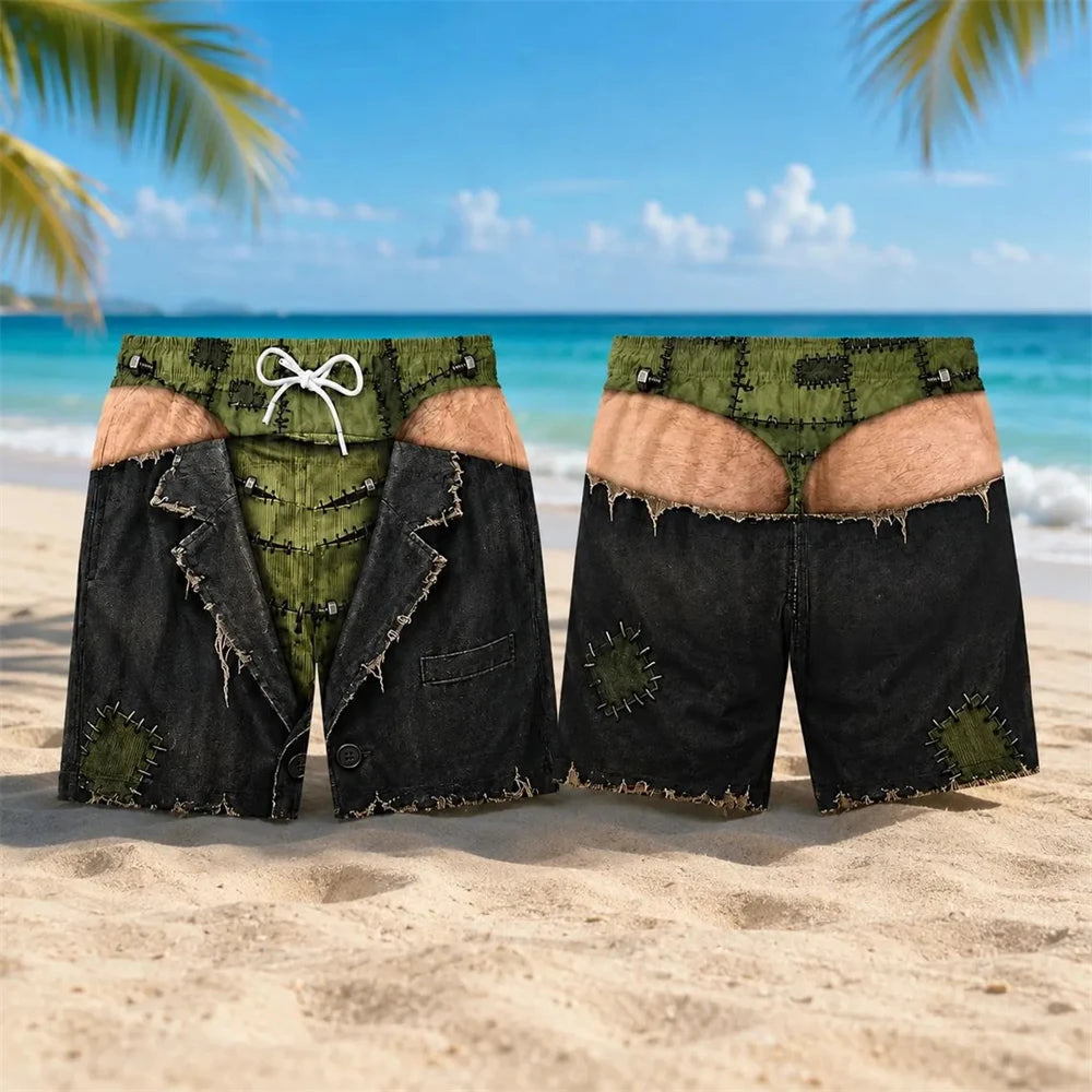 Spider Web Prank Swim Trunks For Men Scary Spider 3D Illusion Fake Underwear Print Board Shorts Novelty For Beach Holiday Party
