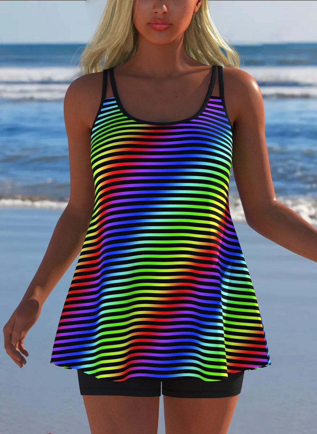 Women's Black & White Print Tankini