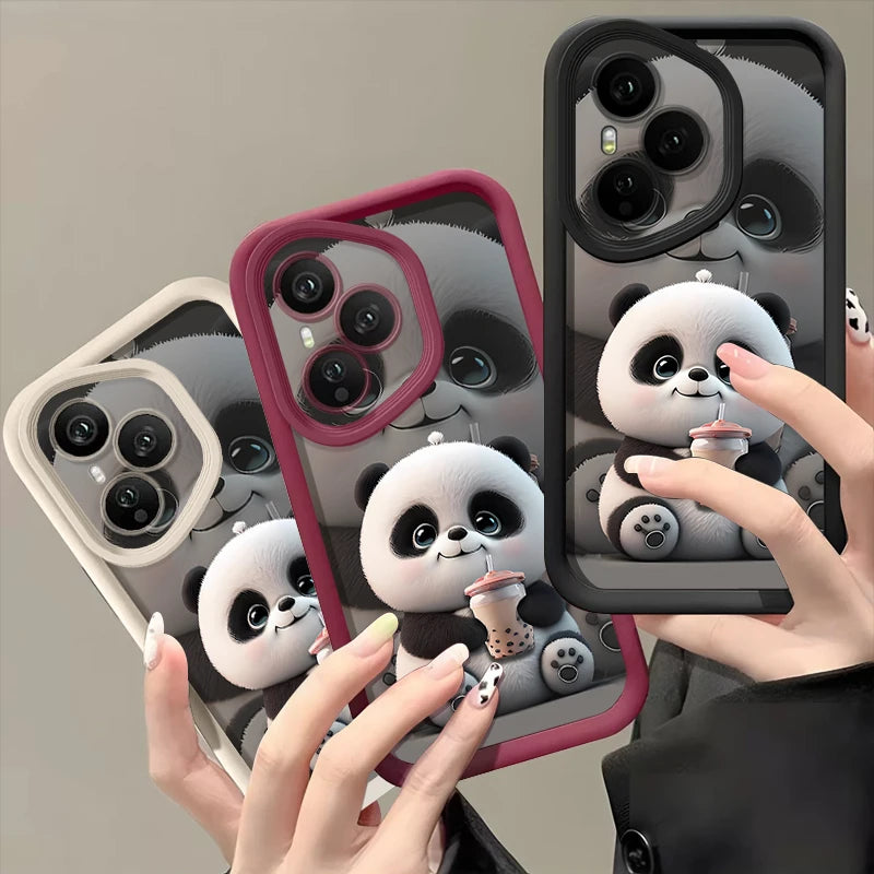 Drink Milk Tea Panda Patterned Phone Case For Honor 400 200 Pro X8c X9c Smart X6a X6b X6c Magic7 Lite Shockproof Soft TPU Cover