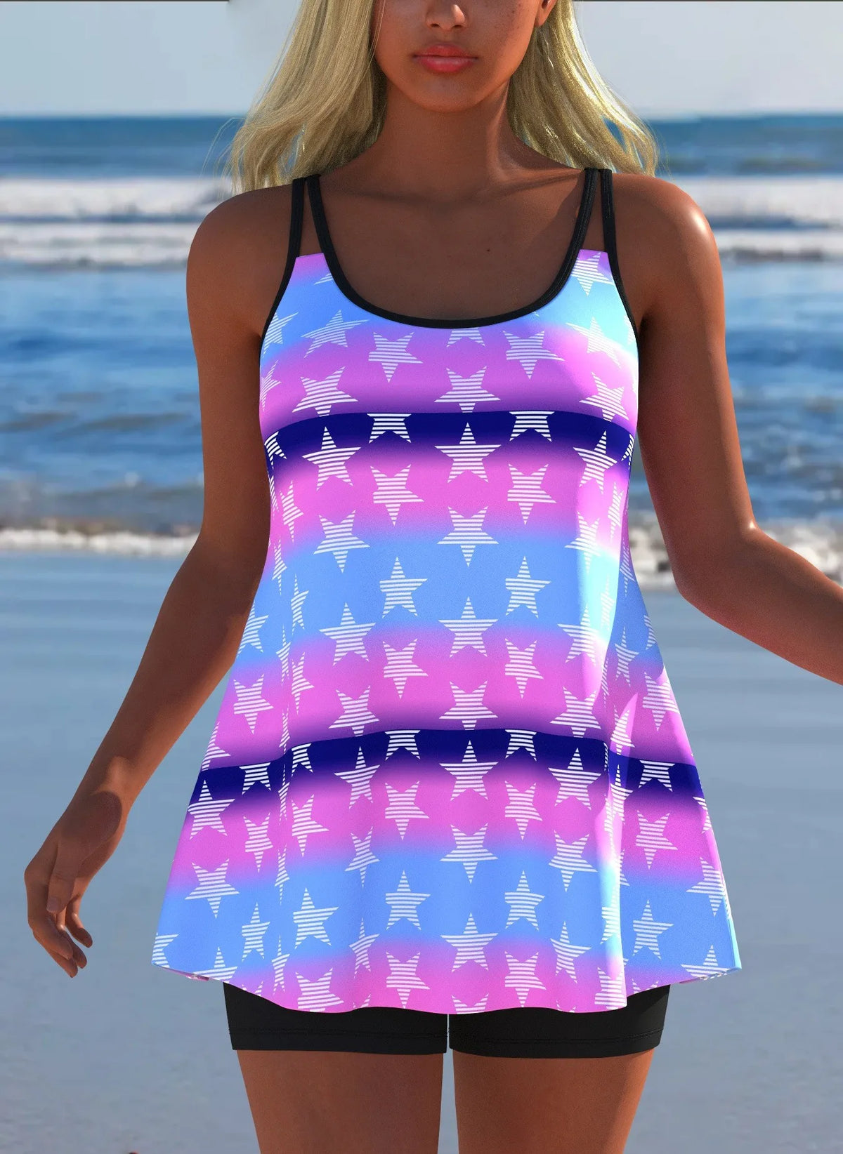 Women's Black & White Print Tankini