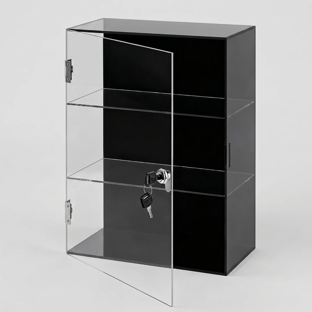 Lockable Acrylic Display Case 3-Tier Acrylic Display Case with Lock No Assembly Required Freestanding for Collectors, Countertop
