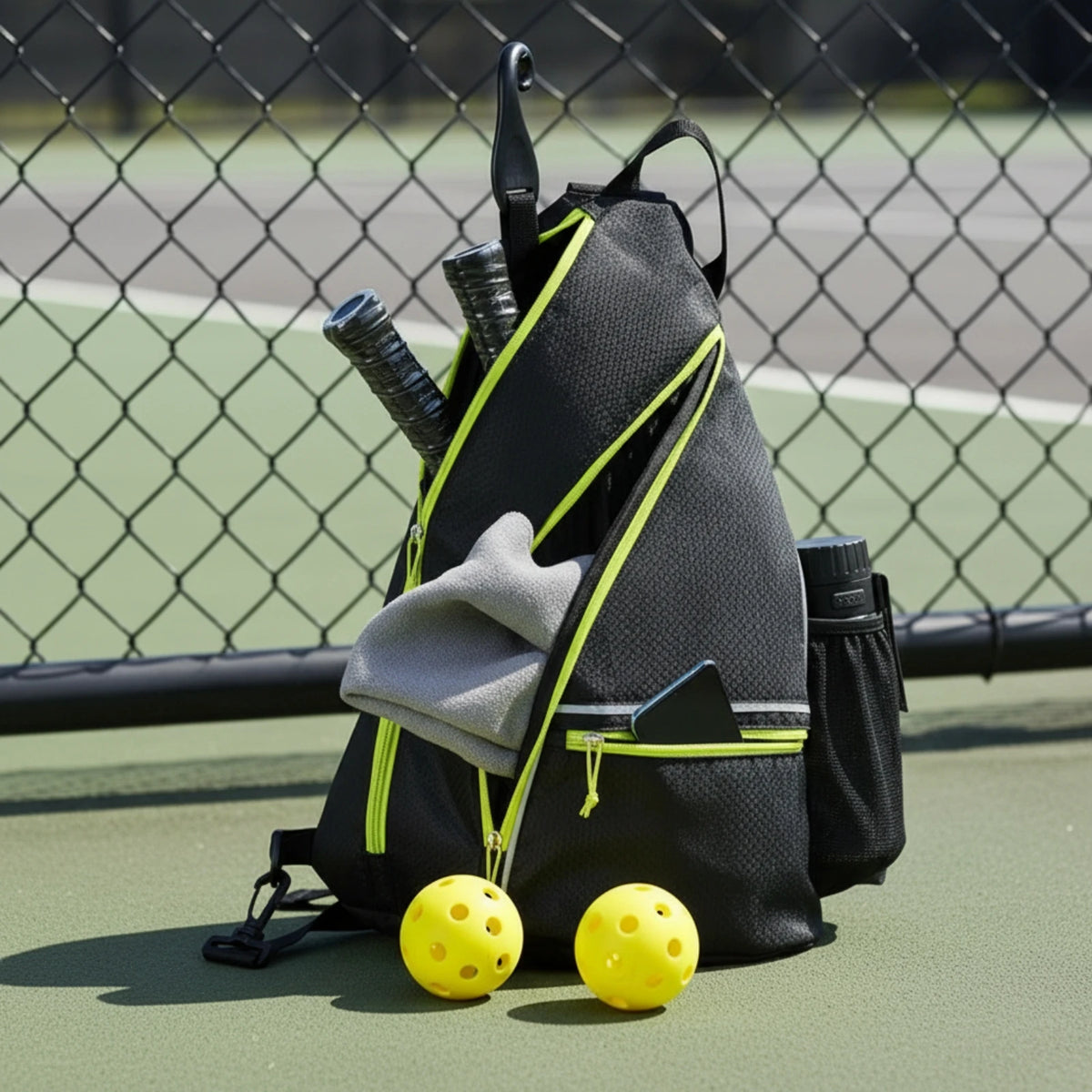 Pickleball Backpack Padded Pickleball Bag with Fence Hook Racket Sling Bag Lightweight Water-Resistant for Tennis Players