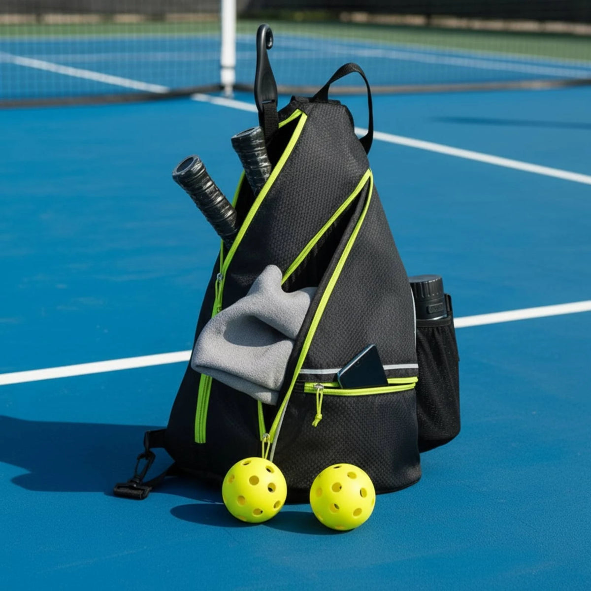Pickleball Backpack Padded Pickleball Bag with Fence Hook Racket Sling Bag Lightweight Water-Resistant for Tennis Players