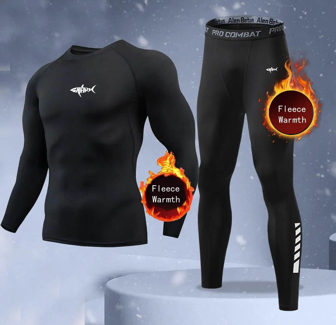 New 2-pieces Winter Warm Men Underwear Set Fleece Thermal Undershirts Long Johns Compression Tights Fitness Sports Tracksuit Set