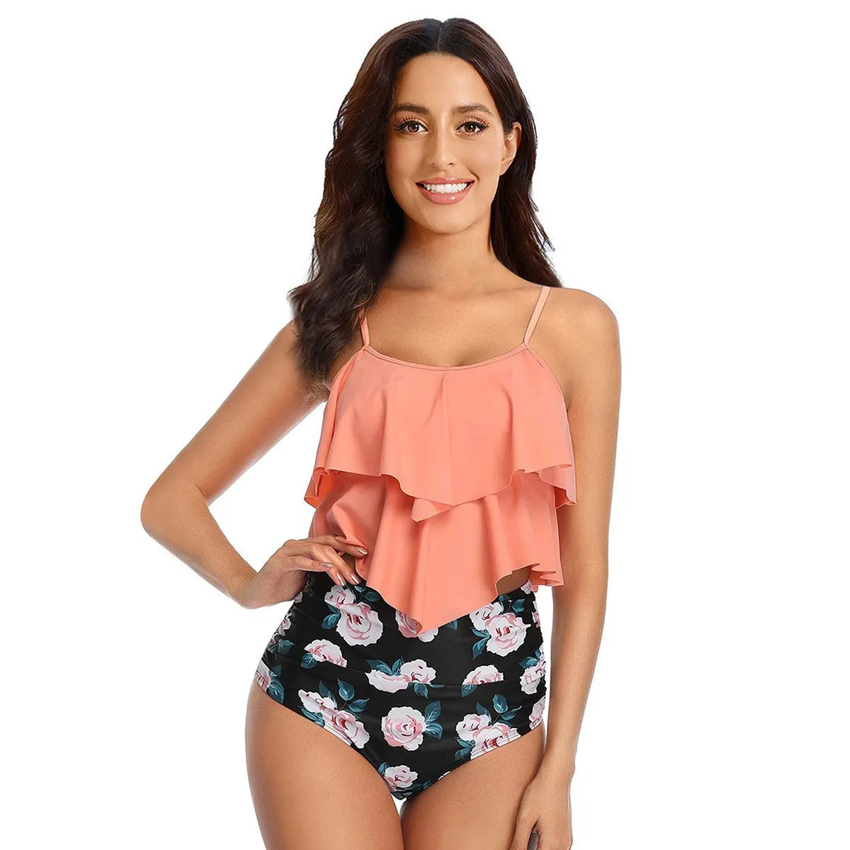 Women's Ruffle-Top High-Waist Printed Bikini Set