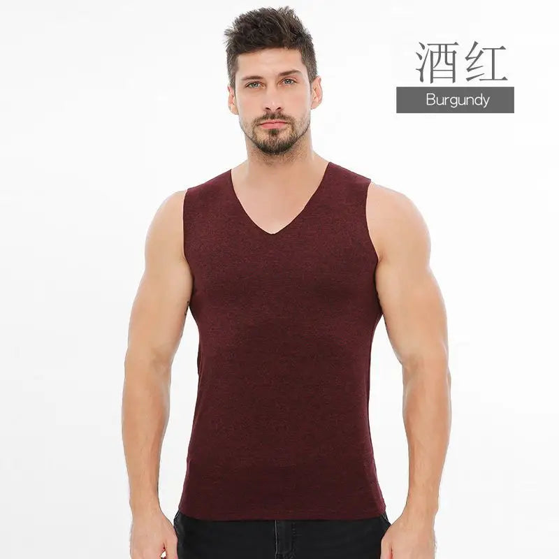 1pc Winter Thermal De Velvet Cation Heating Seamless Bottoming Shirt Warm Vest Men Fleece Lined Thermal Underwear