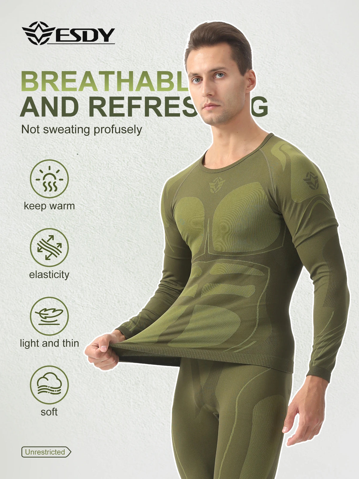 Esdy Men's Thermal Underwear Set Seamless and Traceless Self-Heating Thermal Locking Thickened Underwear Yoga Hiking Skiing Sports Base Layer Set
