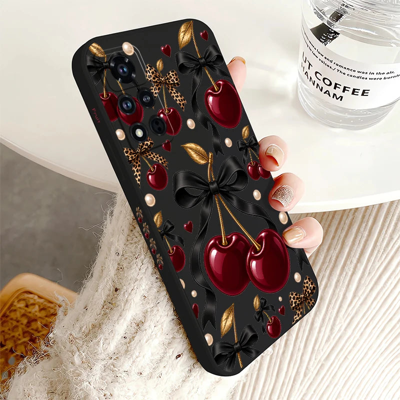Red Cherry Leopard Print Phone Case For Honor 600 Pro 400 70 Lite 500 200 90 Smart 50 SE 20 9C 9X Pro Soft Shockproof Cases Etui